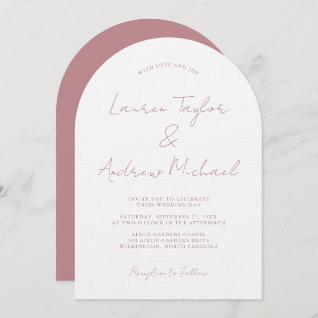 Dusty Rose Romantic Modern Arch Wedding Invitation (Front/Back)