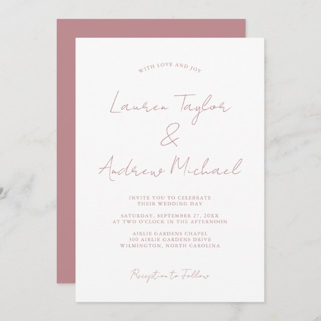 Dusty Rose Romantic Modern Wedding Invitation (Front/Back)
