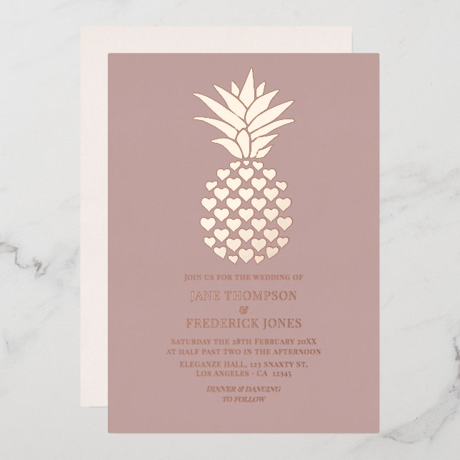 Dusty Rose & Rose Gold Tropical Pineapple Wedding (Front/Back)