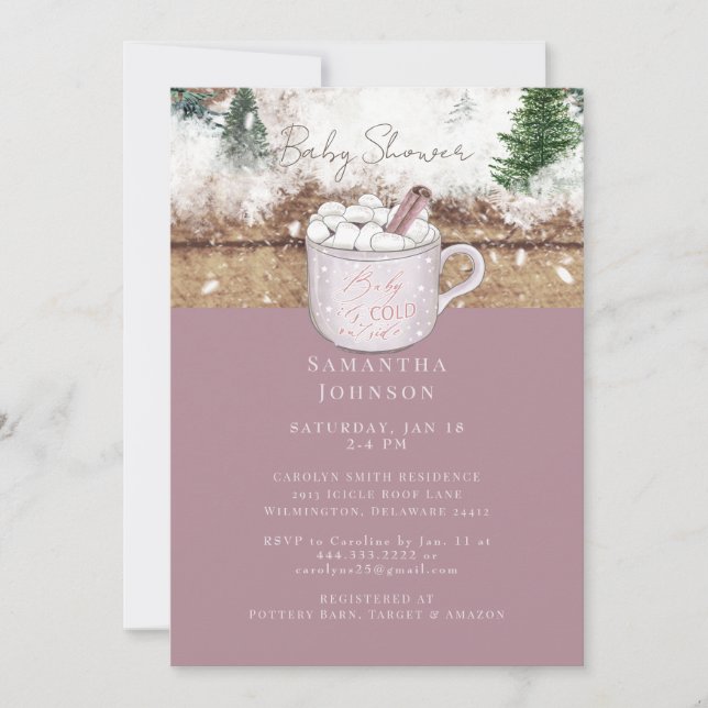 Dusty Rose Rustic Baby It's Cold Outside Shower Invitation (Front)