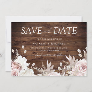 Dusty Rose & Rustic Boho Floral Blush Wedding Save The Date