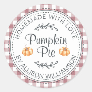 Dusty Rose Rustic Check Homemade Pumpkin Pie Classic Round Sticker