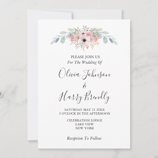 Dusty Rose Rustic Eucalyptus Greenery Wedding   Invitation (Front)