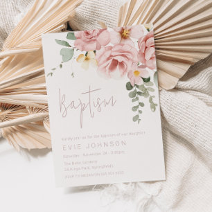Dusty Rose & Sage Floral Baptism Invitation