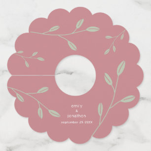Dusty Rose Sage Green Leaves Names Date Wedding Wine Glass Tag