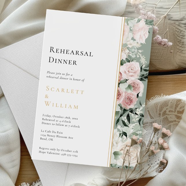 Dusty Rose Sage Modern Wedding Rehearsal Dinner Invitation (Creator Uploaded)