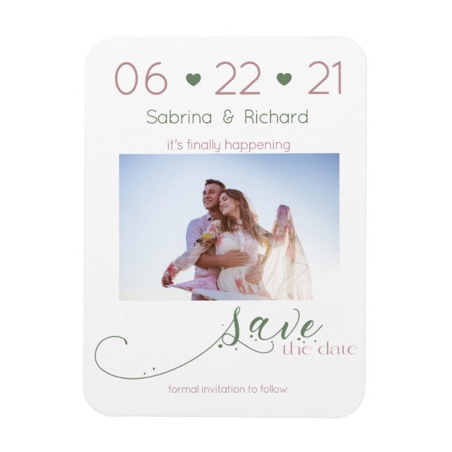 Dusty Rose & Sage Photo Minimalist  Save the Date Magnet (Vertical)