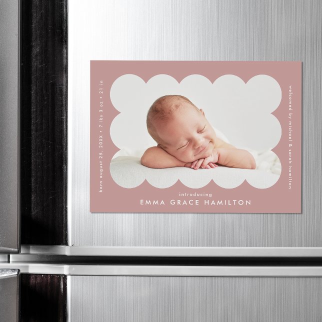 Dusty Rose Scalloped Photo Birth Announcement (Creator Uploaded)