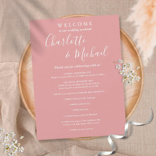Dusty Rose Script Guest Wedding Weekend Program Invitation