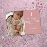 Dusty Rose Script Modern Photo Baptism Christening