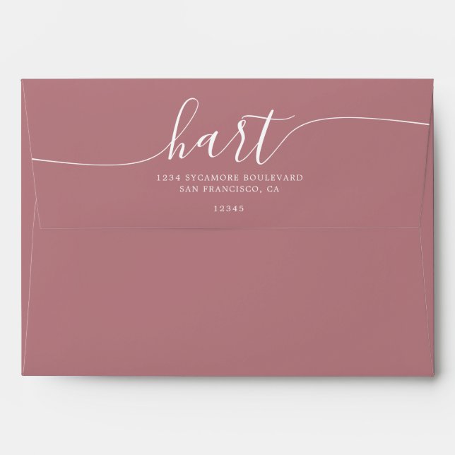 Dusty Rose Script Return Address Envelope (Back (Top Flap))