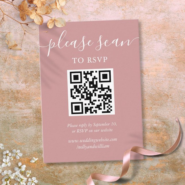 Dusty Rose Script RSVP QR Code Enclosure Card (Dusty Rose Script RSVP QR Code Enclosure Card)