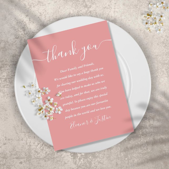 Dusty Rose Script Thank You Wedding Place Card (Creator Uploaded)