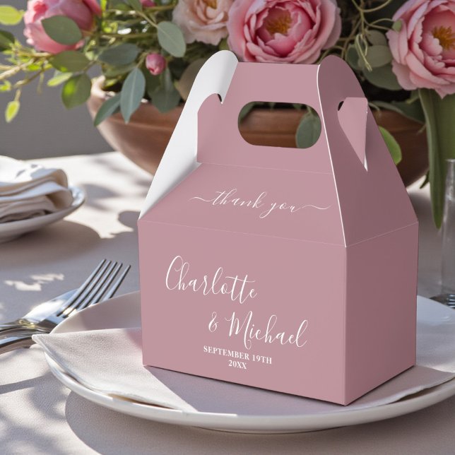 Dusty Rose Script Trendy Wedding Thank You Favour Box (Creator Uploaded)