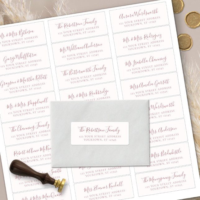 Dusty Rose Script Wedding Guest Address Labels (Creator Uploaded)