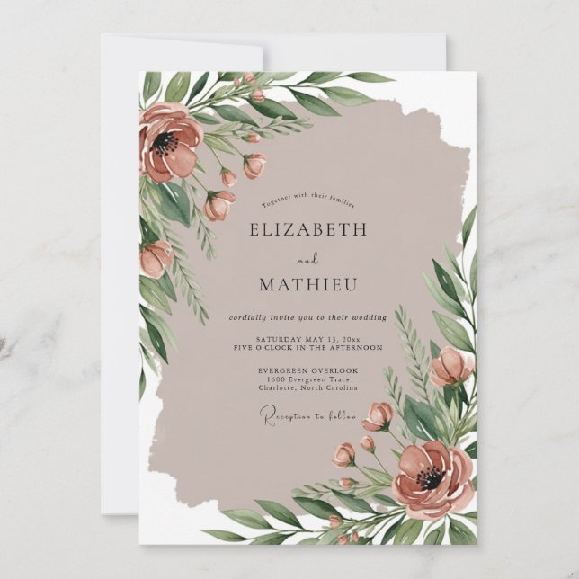 Dusty Rose Serene Earthy Wedding Invitation (Front)