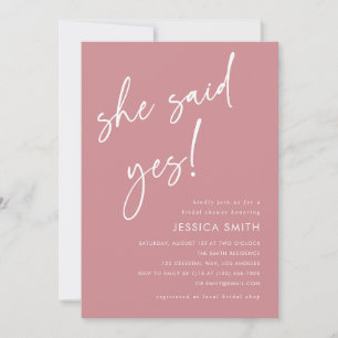 Dusty Rose She Said Yes Bridal Shower Photo Invitation