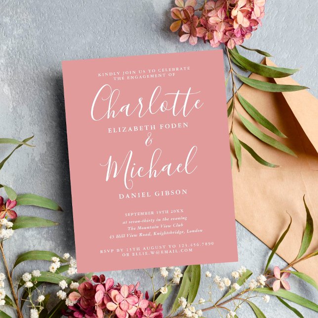 Dusty Rose Signature Script Engagement Party  Invitation (Creator Uploaded)