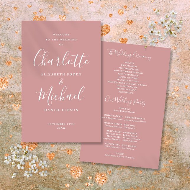 Dusty Rose Signature Script Wedding Program (Dusty Rose Signature Script Wedding Program)