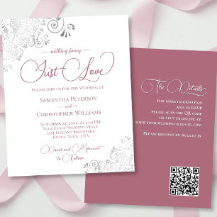 Dusty Rose Silver QR Code BUDGET Wedding Invite