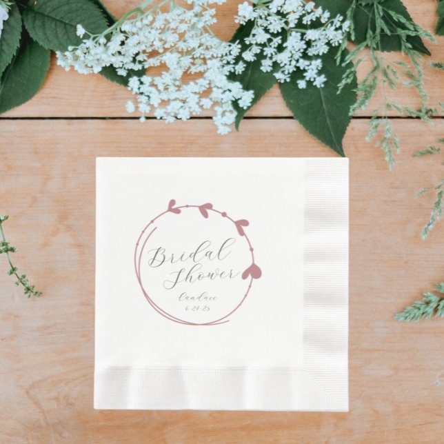 Dusty Rose Simple Heart Wreath Bridal Shower Napkin (In Situ Wedding)
