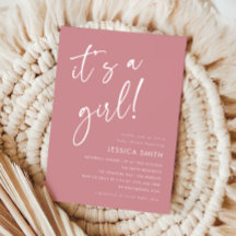 Dusty Rose Simple Minimalist Girl Baby Shower