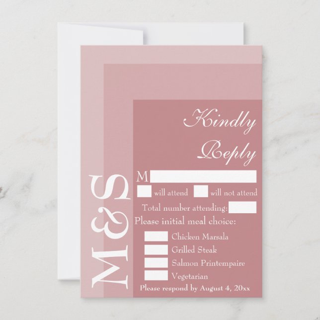 Dusty Rose Simple Modern Script Wedding RSVP Card (Front)