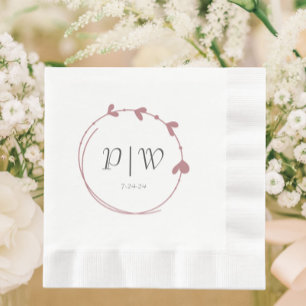 Dusty Rose Simple Monogram Heart Wreath Wedding Napkin