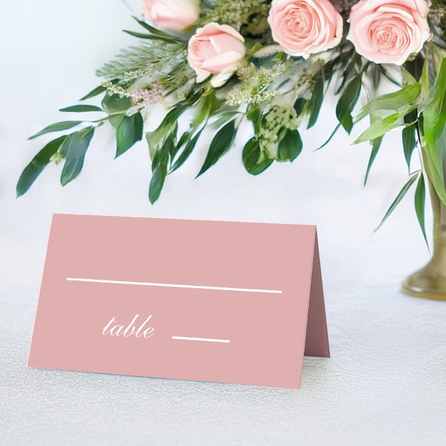 Dusty Rose Simple Pink White Calligraphy Wedding Place Card (Creator Uploaded)