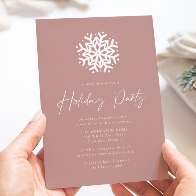 Dusty Rose Simple Snowflake Holiday Party Invitation (Creator Uploaded)