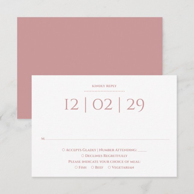 Dusty Rose Simple Special Date Wedding RSVP Card (Front/Back)