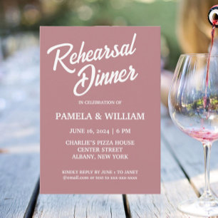 Dusty Rose Simple Style Wedding Rehearsal Dinner Invitation