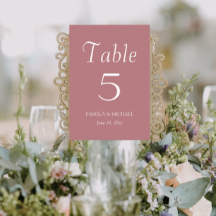 Dusty Rose Simple Style Wedding Table Number
