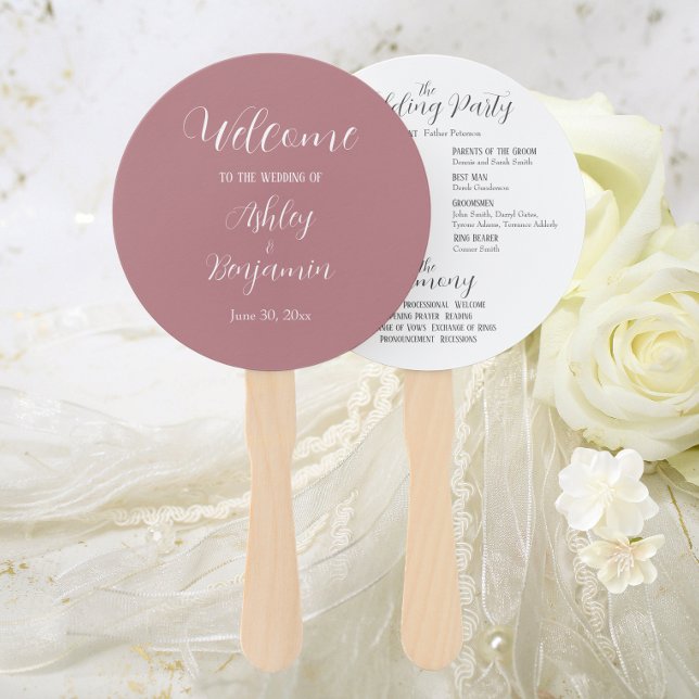 Dusty Rose Simple Wedding Ceremony Program Hand Fan (In Situ Wedding)