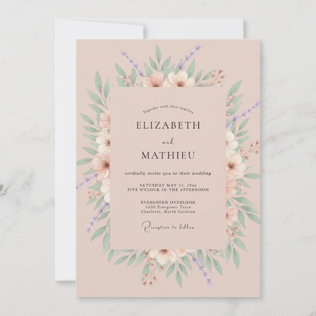 Dusty Rose Soft Floral Romance Wedding Invitation (Front)