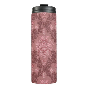 Dusty Rose Soft Pink Burgundy Elegant Damask Thermal Tumbler