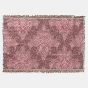 Dusty Rose Soft Pink Burgundy Elegant Damask Throw Blanket