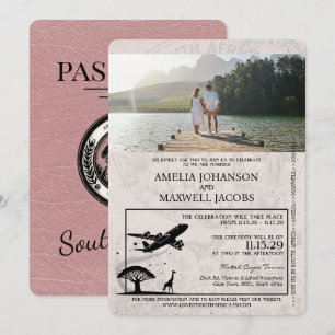 Dusty Rose South Africa Passport Wedding Invitation