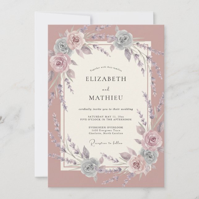 Dusty Rose Splendid Vintage Wedding Invitation (Front)