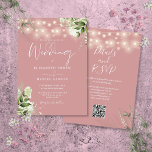 Dusty Rose String Lights Floral QR Code Wedding Invitation<br><div class="desc">This elegant dusty rose wedding invitation,  featuring pretty string lights and floral greenery,  can be personalised with your information in chic typography with your wedding website details and your QR code on the reverse. Designed by Thisisnotme©</div>