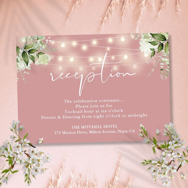 Dusty Rose String Lights Floral Wedding Reception Enclosure Card (Dusty Rose String Lights Floral Wedding Reception Enclosure Card)