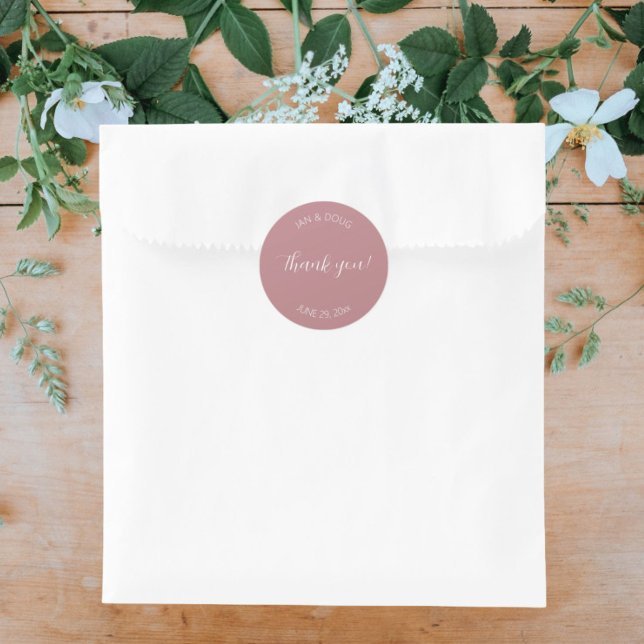 Dusty Rose Stylised Wedding Thank You Classic Round Sticker (In Situ Wedding)