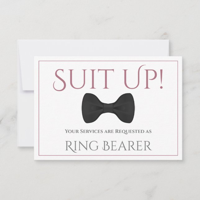 Dusty Rose Suit Up Be My Ring Bearer Fun Bow Tie Card (Front)