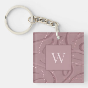 Dusty Rose Swirls and Spatters Monogram Key Ring