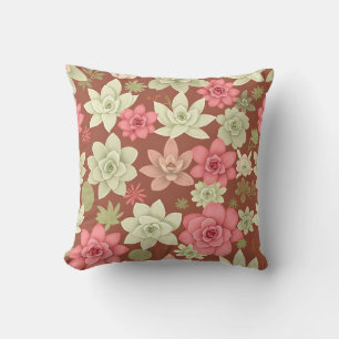 Dusty Rose Terracotta Succulent Echeveria Floral  Cushion