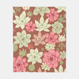 Dusty Rose Terracotta Succulent Echeveria Floral Fleece Blanket