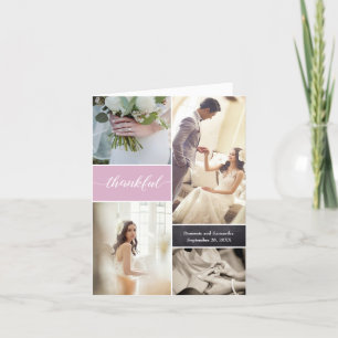 Dusty Rose Thankful Script Custom Photo Wedding  Thank You Card
