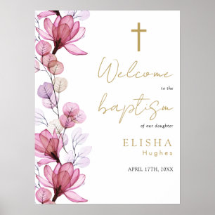 Dusty Rose Transparent Floral Baptism Welcome Sign