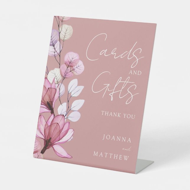 Dusty Rose Transparent Floral Cards And Gifts Pedestal Sign (Front)