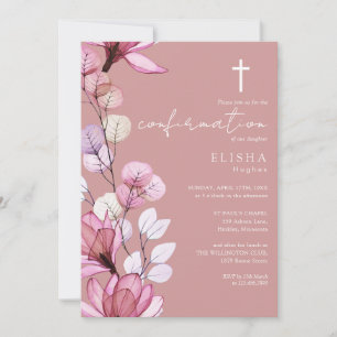 Dusty Rose Transparent Floral Confirmation Invitation